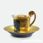 Gilded 1814-1832 Batenin Russian Porcelain Cup with Saucer