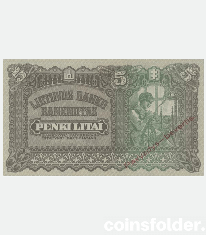 Lithuania 5 Litu 1922 SPECIMEN with red overprint Gem UNC 65
