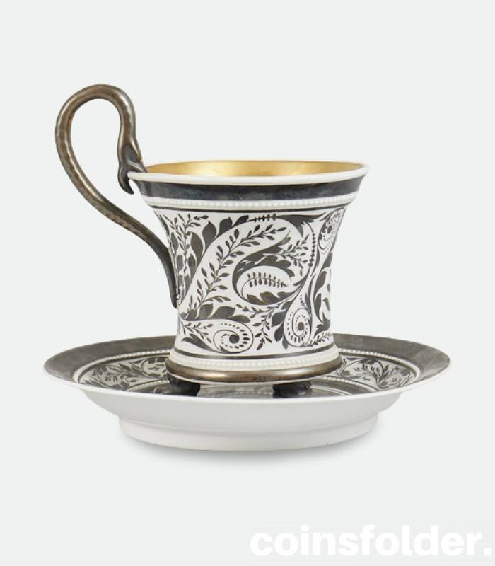 Antique German Berlin KPM Porcelain Bone China Cup and Saucer XIXc