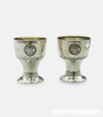Antique silver egg cups with monogram dated 1910