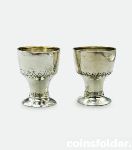 Antique silver egg cups with monogram dated 1910