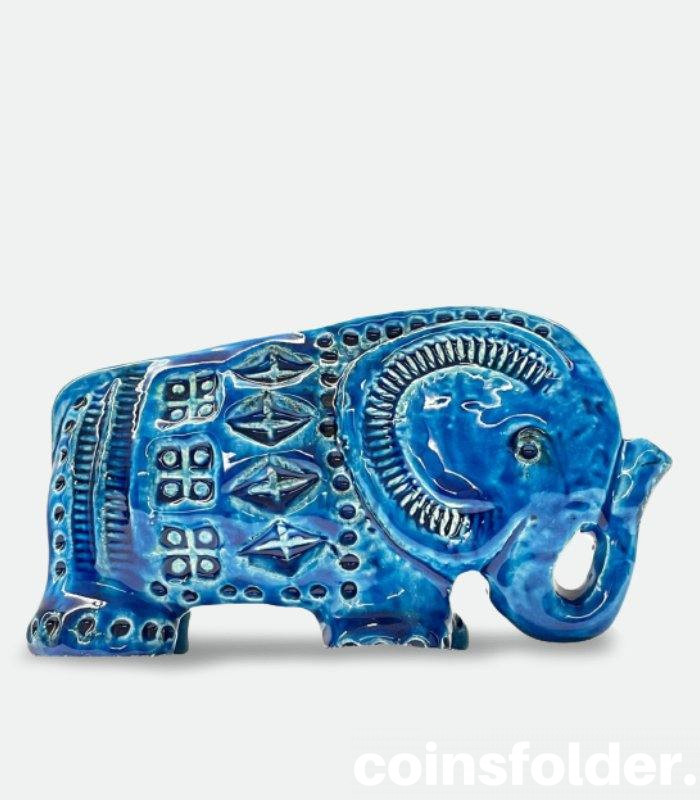 Bitossi Ceramic figurine of the Elephant Rimini Blu Aldo Londi Italy