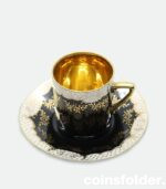 Vintage Japanese SAJI Bone China Black Gold Cup with Saucer