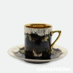 Vintage Japanese SAJI Bone China Black Gold Cup with Saucer