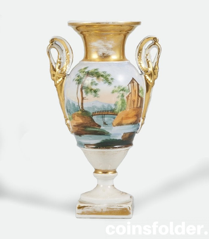Antique Gilded Hand Painted French Empire de Paris Porcelain Vase XIX c