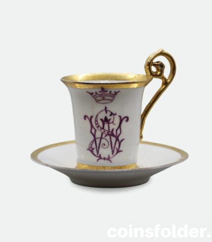 Schlesische Louis Lovinsohn Bone China Cup and Saucer With Monogram and Coat of arms