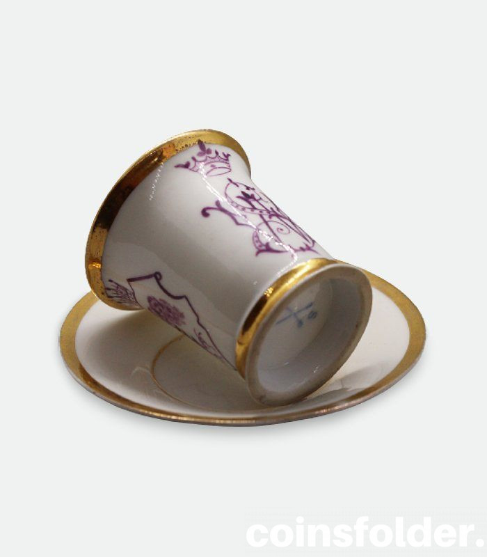 Schlesische Louis Lovinsohn Bone China Cup and Saucer With Monogram and Coat of arms