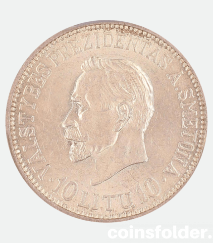 Lithuania silver 10 Litu 1938 UNC Smetona