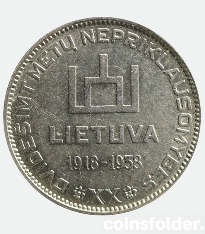 Lithuania 10 litu 1938 silver AU53
