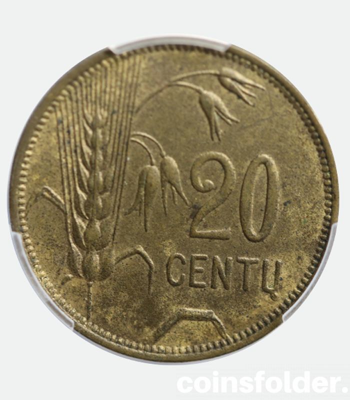 Lithuania 20 centu copper 1925 MS62