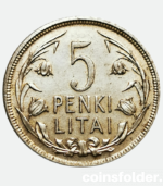 Lithuania Silver 5 litai 1925