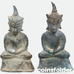 Pair of BUDDHA FIGURES - Southeast Asia, bronze