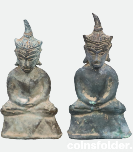 Pair of BUDDHA FIGURES - Southeast Asia, bronze