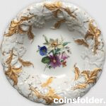 antique gilded large meissen porcelain bone china plate floral 19th