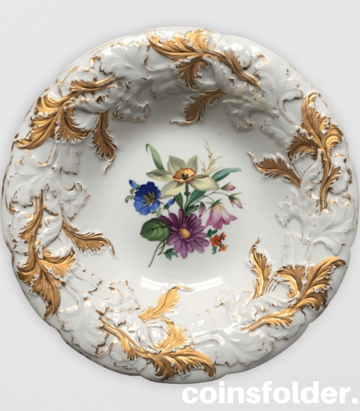 antique gilded large meissen porcelain bone china plate floral 19th