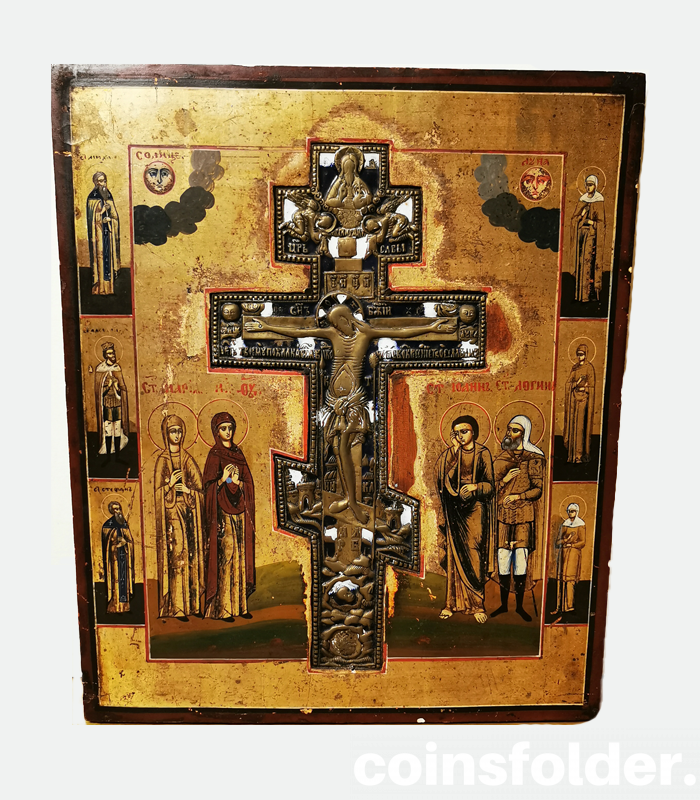 russia large icon with bronze cross