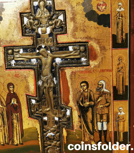 russia large icon with bronze cross