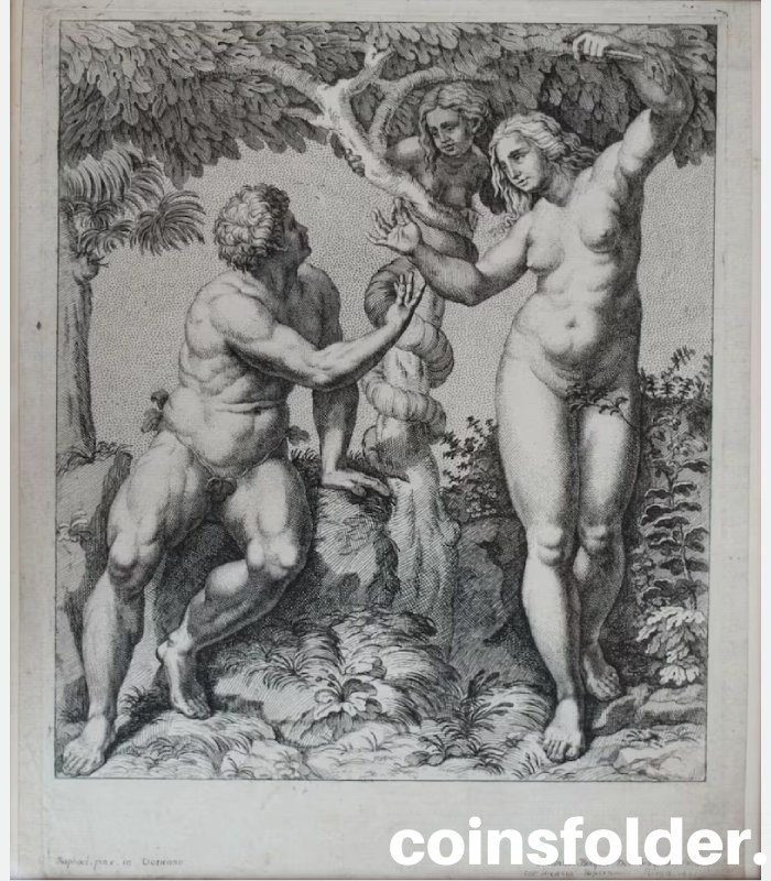 Etching after Raphael By NICOLAS BOCQUET The Temptation of Adam and Eve 1691