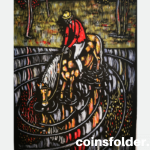 Large lithograph by Vytautas Kasiulis Composition with horse rider, not framed