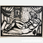 Large lithograph by Vytautas Kasiulis Composition with woman, not framed