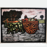 Large lithograph by Vytautas Kasiulis Composition with farmer, not framed