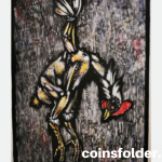 Large lithograph by Vytautas Kasiulis Composition with chicken, not framed