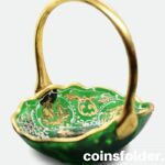 Antique Italian Emerald Green Glass Basket with Gilded Ornaments