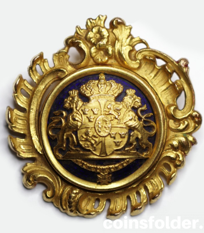 Ornate Sweden Coat of Arms Crest Pin Brooch