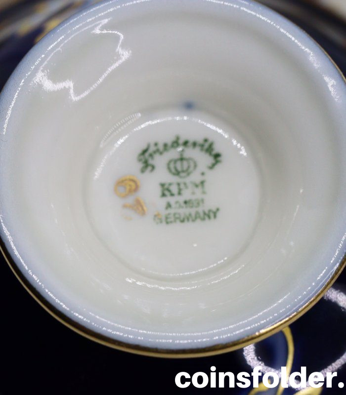 Antique KPM German Porcelain Cobalt Blue Cup and Saucer 1930s