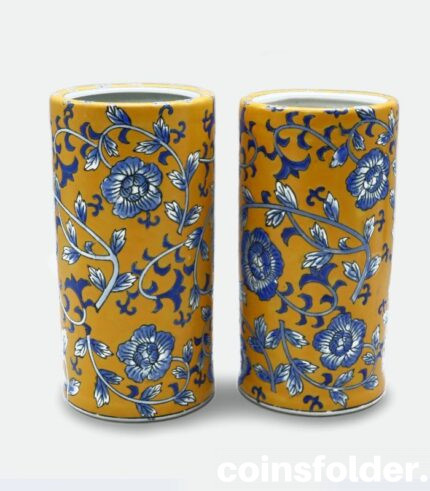 Yellow and Blue bone china chinese vases