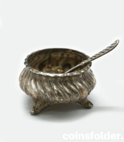 Antique Sterling Silver Salt Cellar with silver spoon