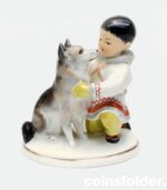 USSR Russian Lomonosov Yakut Boy With Husky Dog Figurine