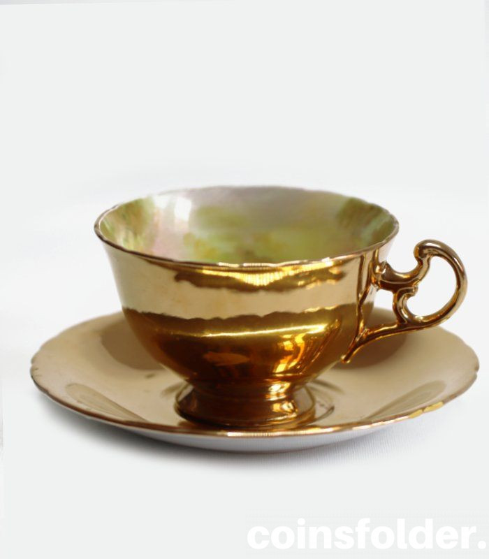 Vintage Royal Winton Grimwades Fruits Gold Cup & Saucer Artist Signed