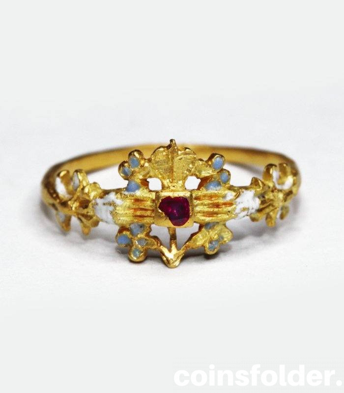 XVI century ring 20 karat gold with ruby Poland-Lithuania commonwealth