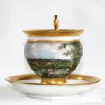 Antique France Paris Porcelai Large Cup and Saucer, Hand painted Landscape XIXc