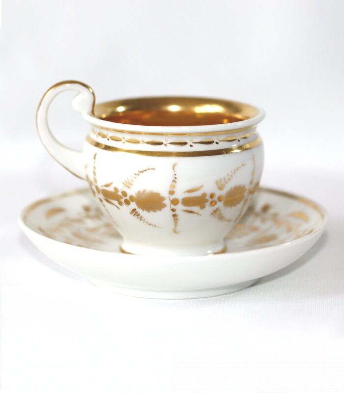 Antique Imperial Gilded Porcelain Bone China Cup with Caucer 1800s
