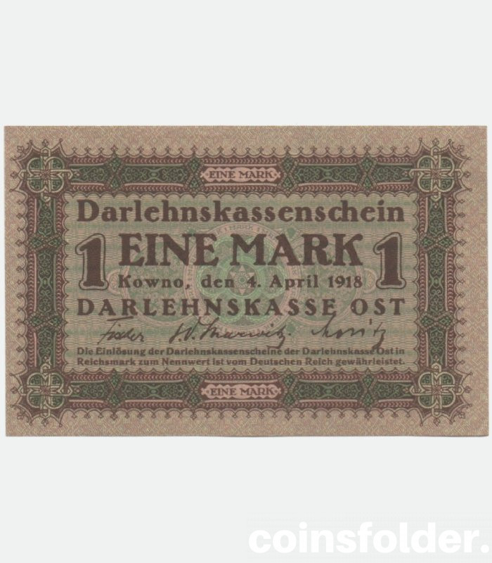 UNC 1918 1 Mark, OST Kowno, Germany - Lithuania