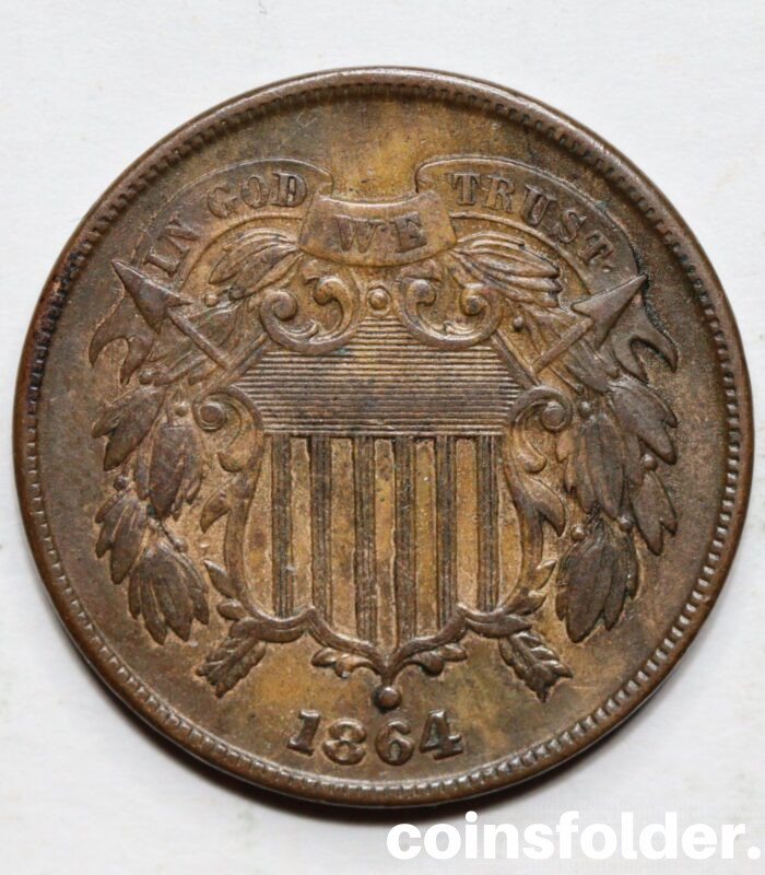 1864 2 cents, Large Motto, die crack