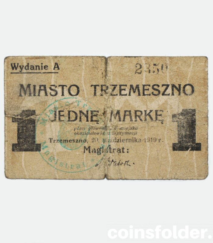 1919 1 Marka Notgeld, Trzemeszno (Tremessen)