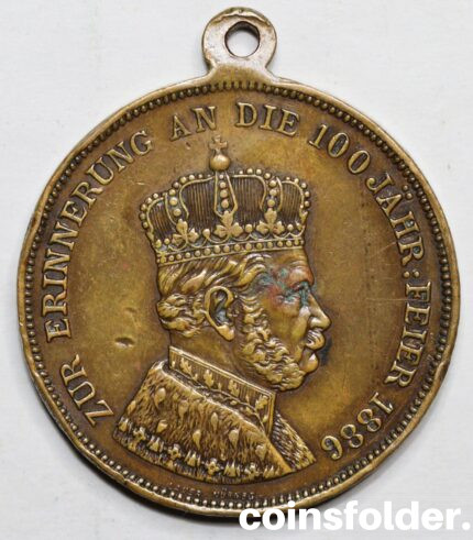 1786-1886 Germany Medallio Frederick II 100th anniversary of his death