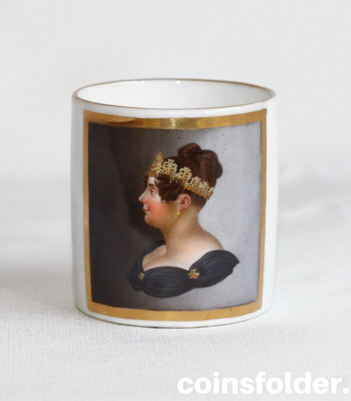 Antique Hand Painted Porcelain Cup with Nobel Woman profile portrait XIXc.