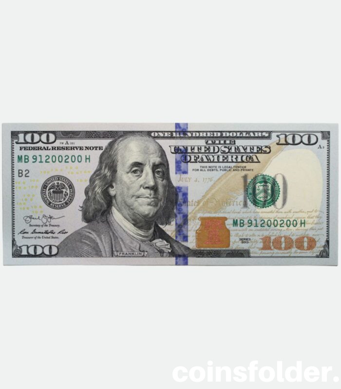 2013 USA 100 Dollar Federal Reserve Note Fancy Serial Number, UNC