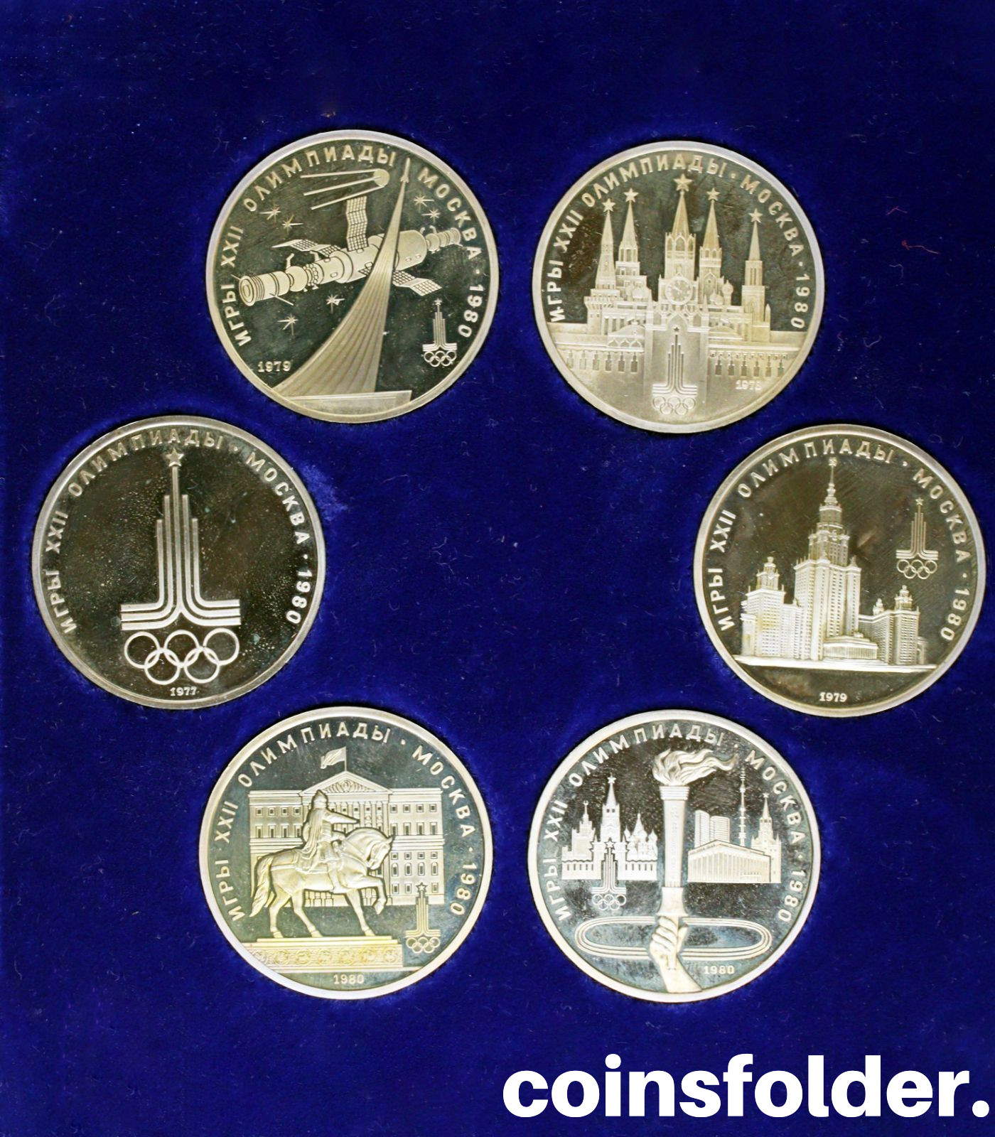 SET of 1977-1980 USSR 6 coins with original box, Moscow Olympic Games, PROOF LIKE
