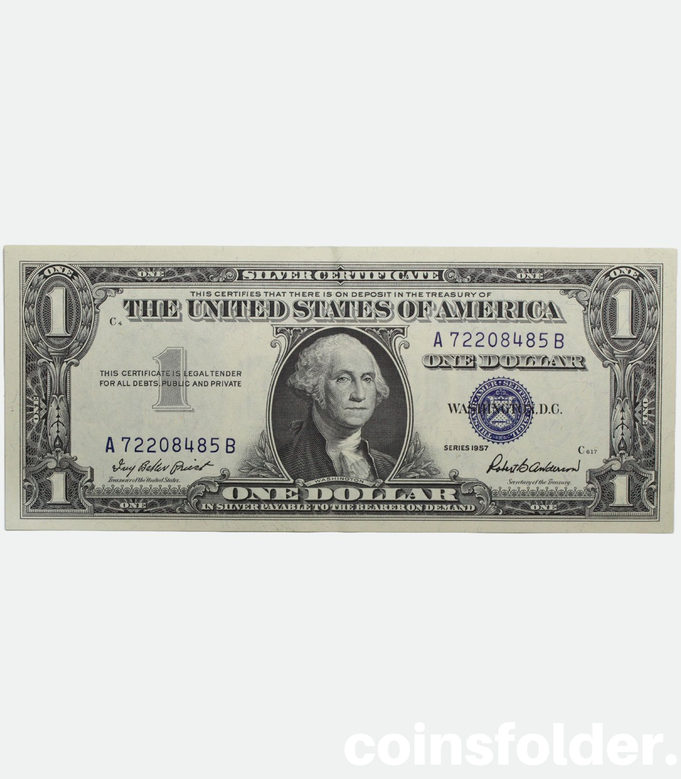 Set of 2 1957 USA 1 Dollar Silver Certificate, Consecutive number, Blue Seal, UNC