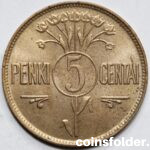 5 Cents 1925, Error – heavily worn and cracked die, BU