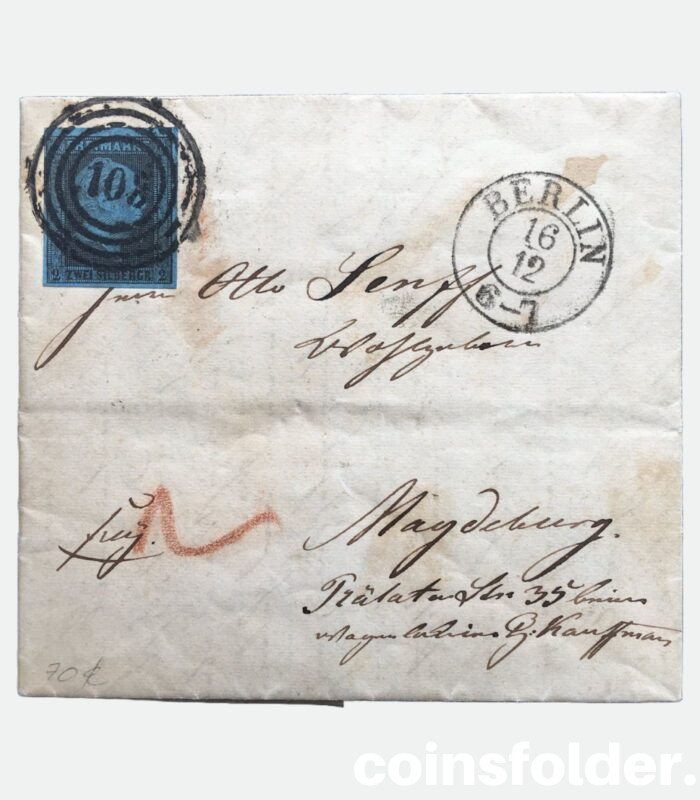 1850 Antique Folded Letter Berlin Prussian, Stamp 103