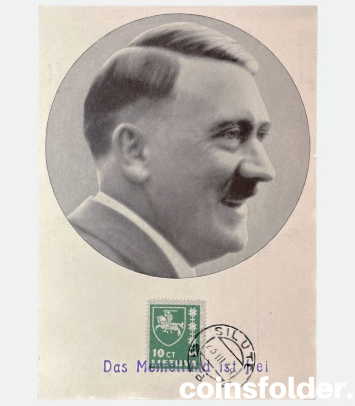 1939 Adolf Hitler Propaganda Portrait Postcard, Šilutė (Memel county) Lithuania
