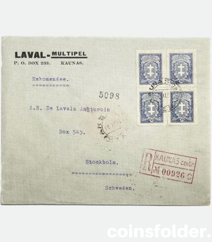 Antique 1937 Lithuania Kaunas to Sweden Stockholm, Letter Cover