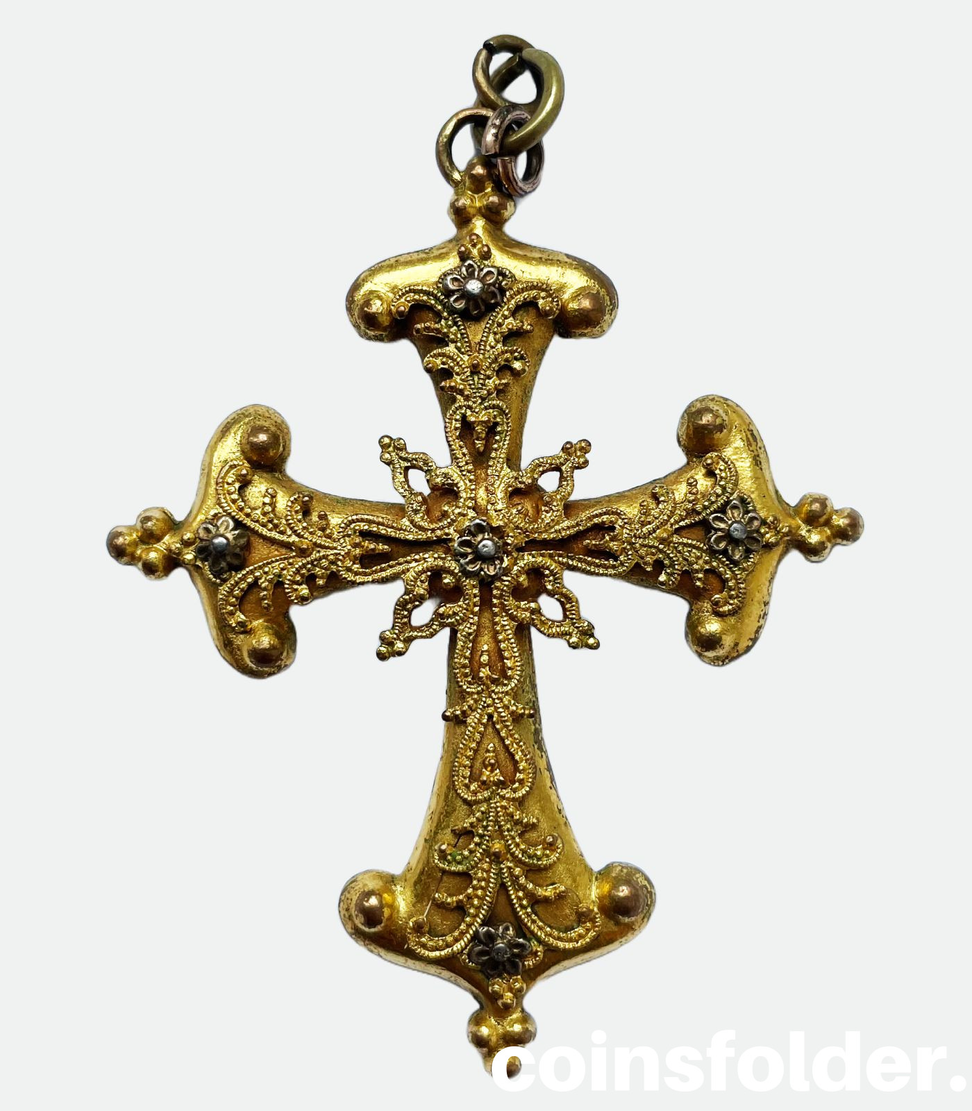 Antique XVII century gilded cross pendant