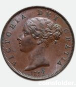 Overdate 1853 (3 over 2) Half Penny - Victoria, XF-AU